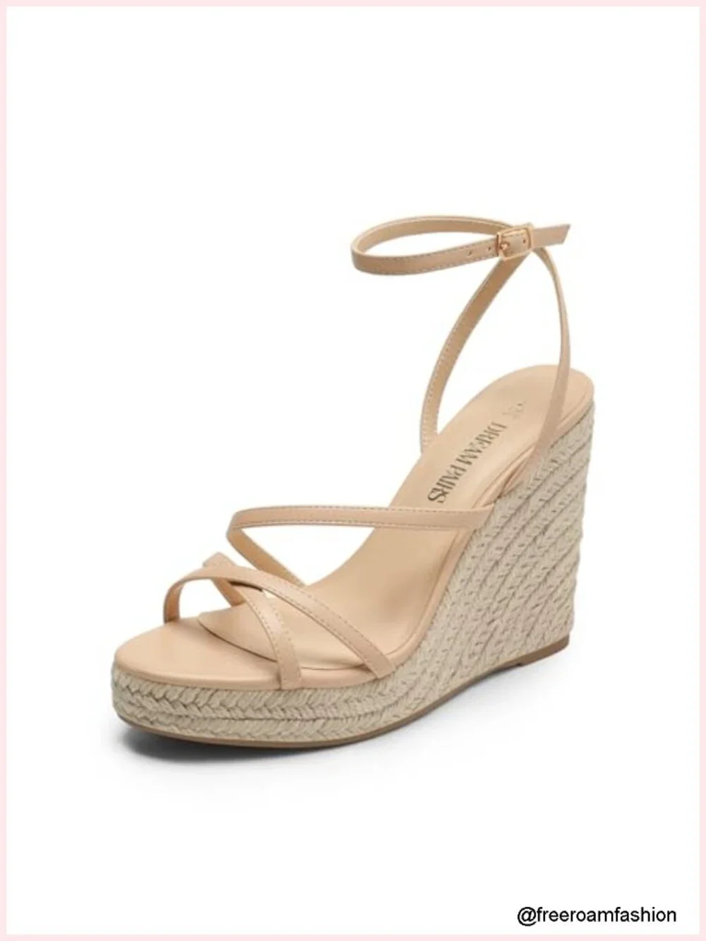 Women's Strappy Espadrille Wedge Sandals Faux Leather Raffia